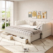 Letto daybed estraibile 90x190 cm in lino beige con 2 cassetti; USB e Type-C