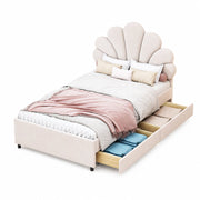 Letto imbottito 90x200 cm con 2 cassetti; velluto beige (Senza materasso)