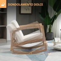 Sedia a Dondolo con Cuscini per Seduta e Schienale, in Legno, Pile e Schiuma, 60x81x71 cm, Crema
