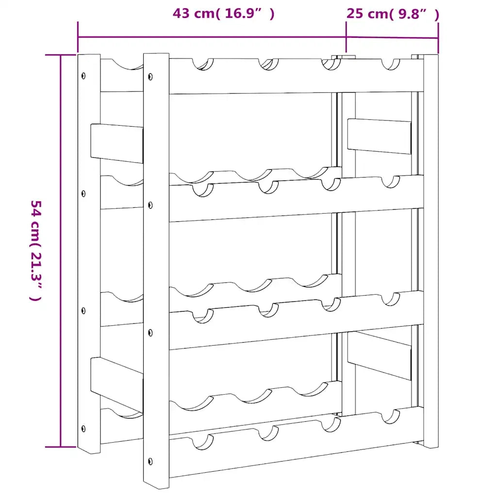 Portabottiglie per 16 Bottiglie Nero Legno Massello di Pino CFW1861468