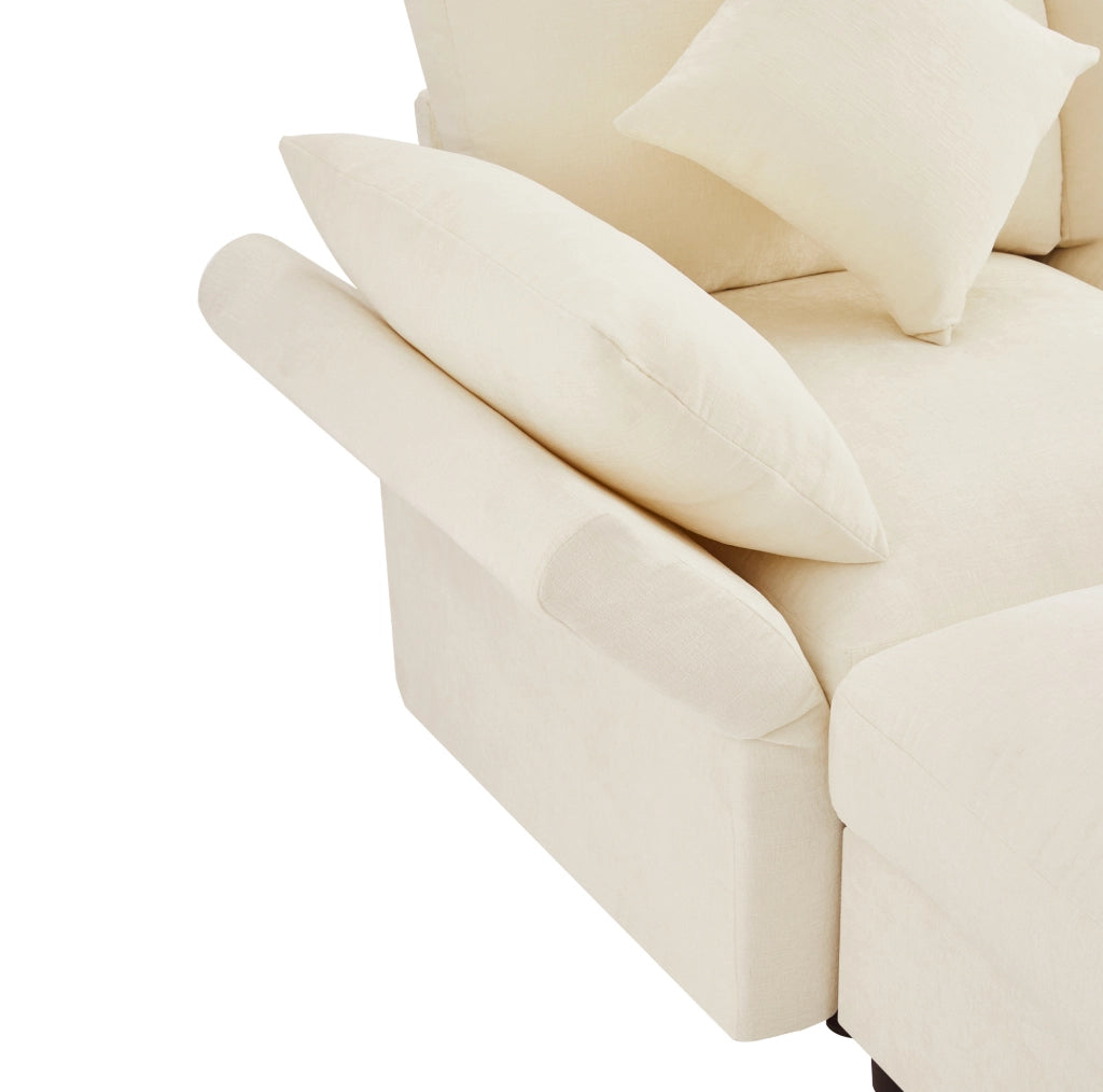 Divano modulare angolare a L in chenille beige 284x156;5x86 cm con 2 pouf e cuscini