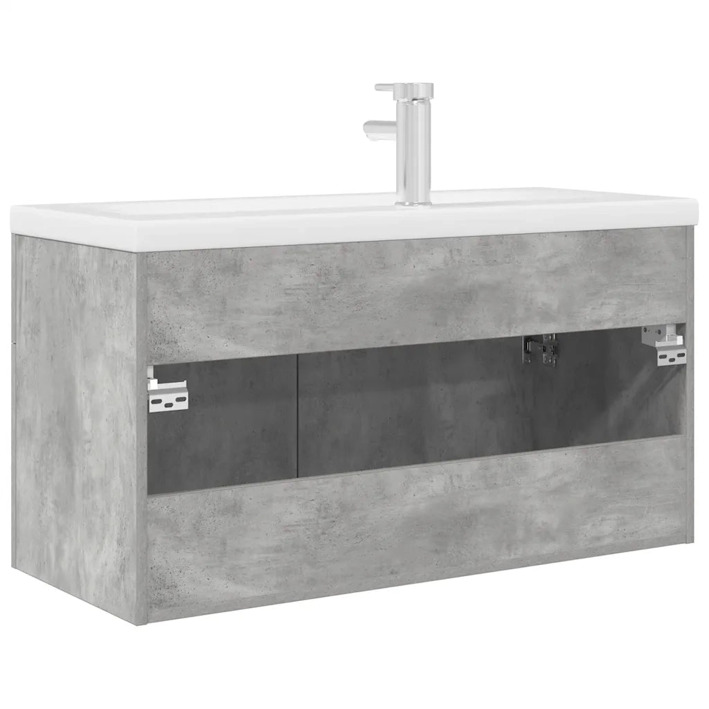 Mobile da Bagno con Lavabo Integrato e Rubinetto-Armadietto da bagno con Lavandino Grigio Cemento 559464