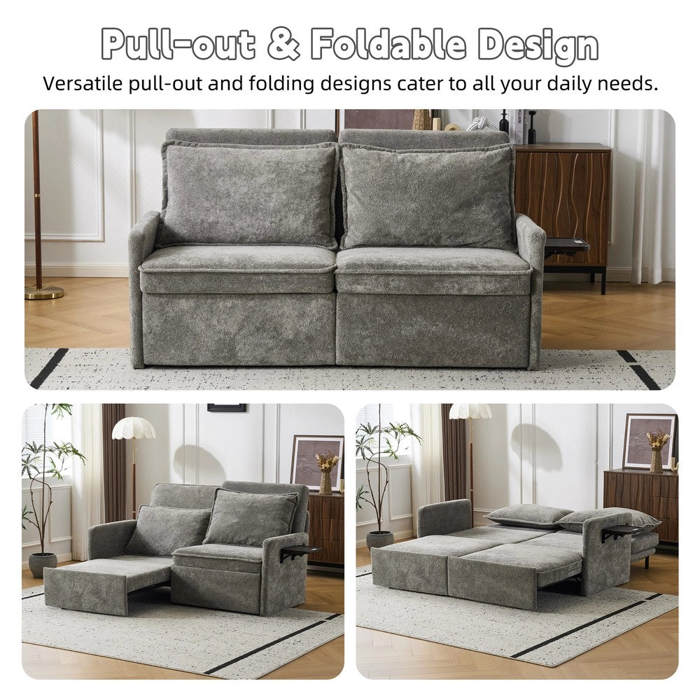 Divano Letto 3 in 1 con Contenitore ¨C MINIMAL ¨C Chenille, Grigio, Schienale Regolabile 5 Posizioni