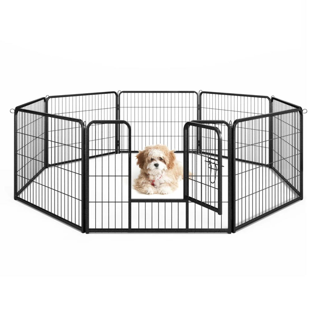 Recinto per cani set di 8 pannelli 79 x 60 cm facile da montare design robusto uso interno/esterno metallo nero 20_0011733