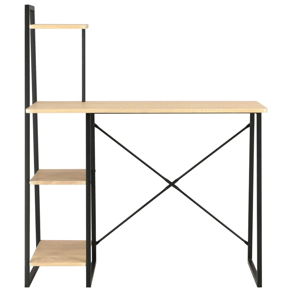 Scrivania con Mensole-Scrivanie per ufficio e studio Nera e Rovere 102x50x117 cm