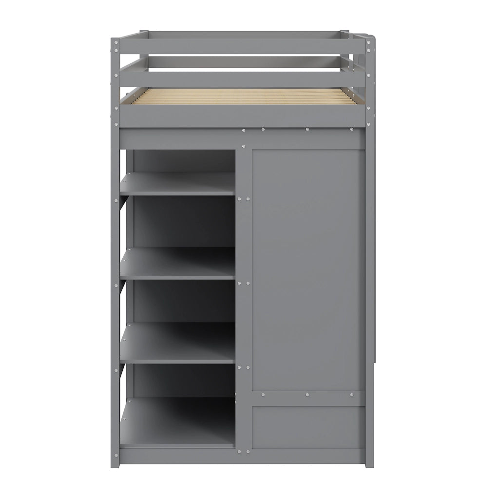 Letto a castello 90x200 con letto estraibile, armadio e cassetti grigio