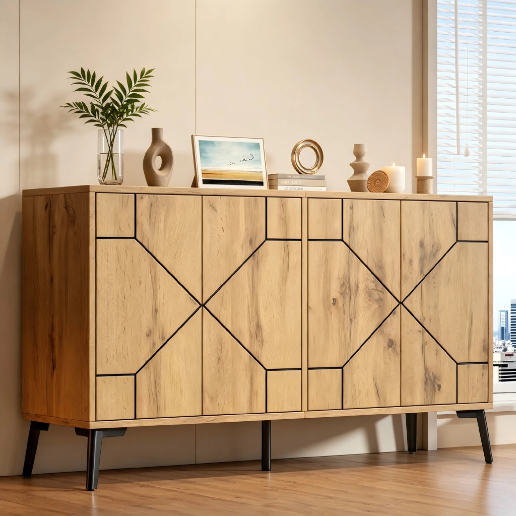 Sideboard 120x35x69 cm con 4 ante in MDF naturale