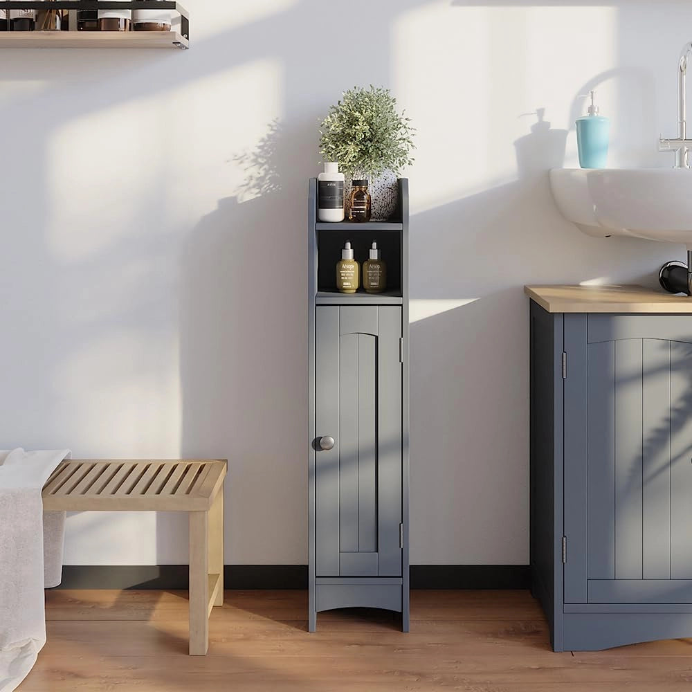 mobiletto bagno Bianco, Grigio, 18 x 81 cm con 5 scomparti