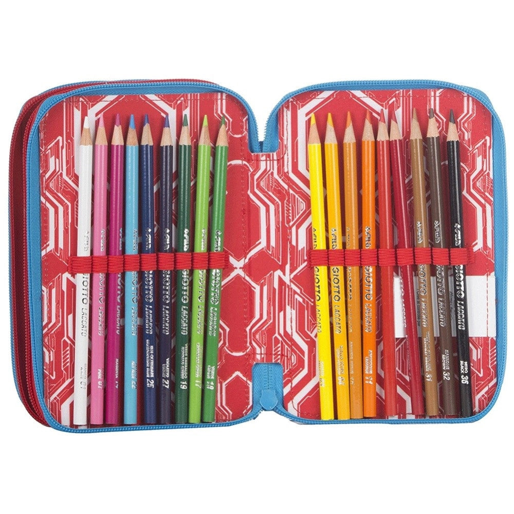 Trade Shop - Astuccio Completo 3 Zip Spiderman Uomo Ragno Accessoriato Per Bambini Set Scuola -