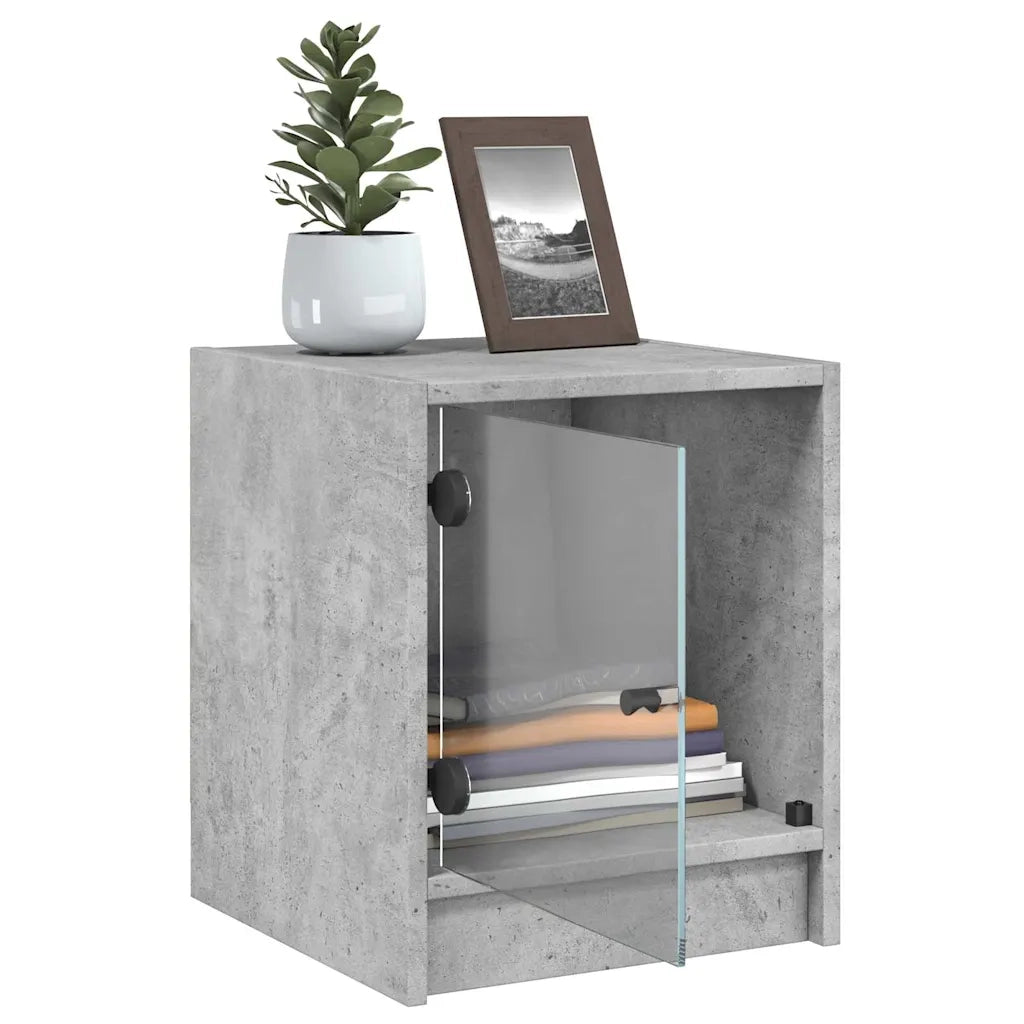 vidaXL Comodini con Ante in Vetro 2pz Grigio Cemento 35x37x42 cm