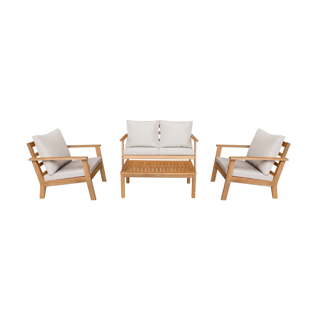 Salotto da giardino in legno di acacia, 4 posti, beige