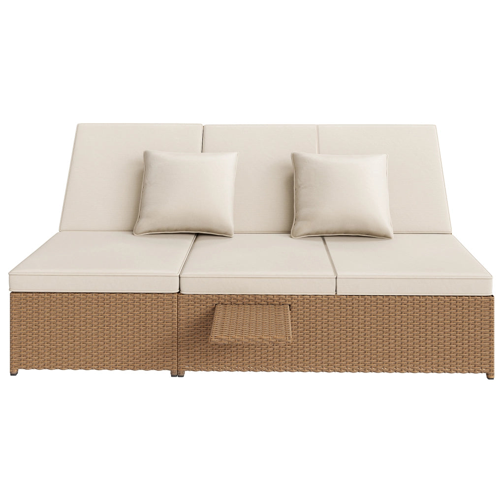 Lettino da Giardino Pieghevole Doppio in Rattan con Cuscino ¨C MINIMAL ¨C Bianco