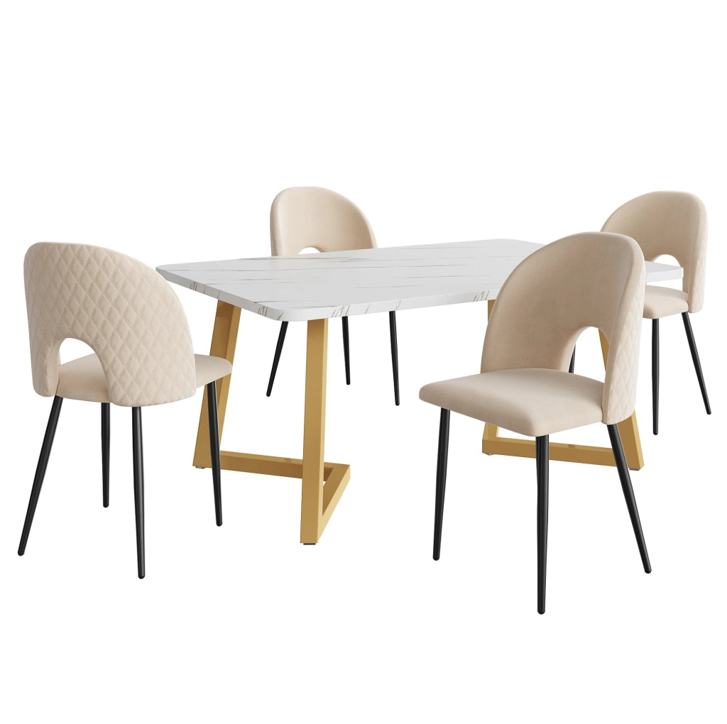Set da pranzo 5 pezzi 117x68x75 cm con gambe regolabili in velluto beige