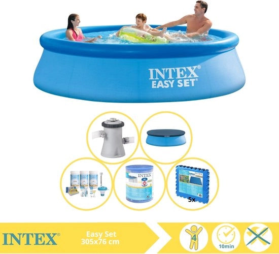 Piscina Easy Set - Piscina Inflabile - 305x76 cm - Incluso Copertura, Kit di Manutenzione, Filtro e Paving Stone per Piscina