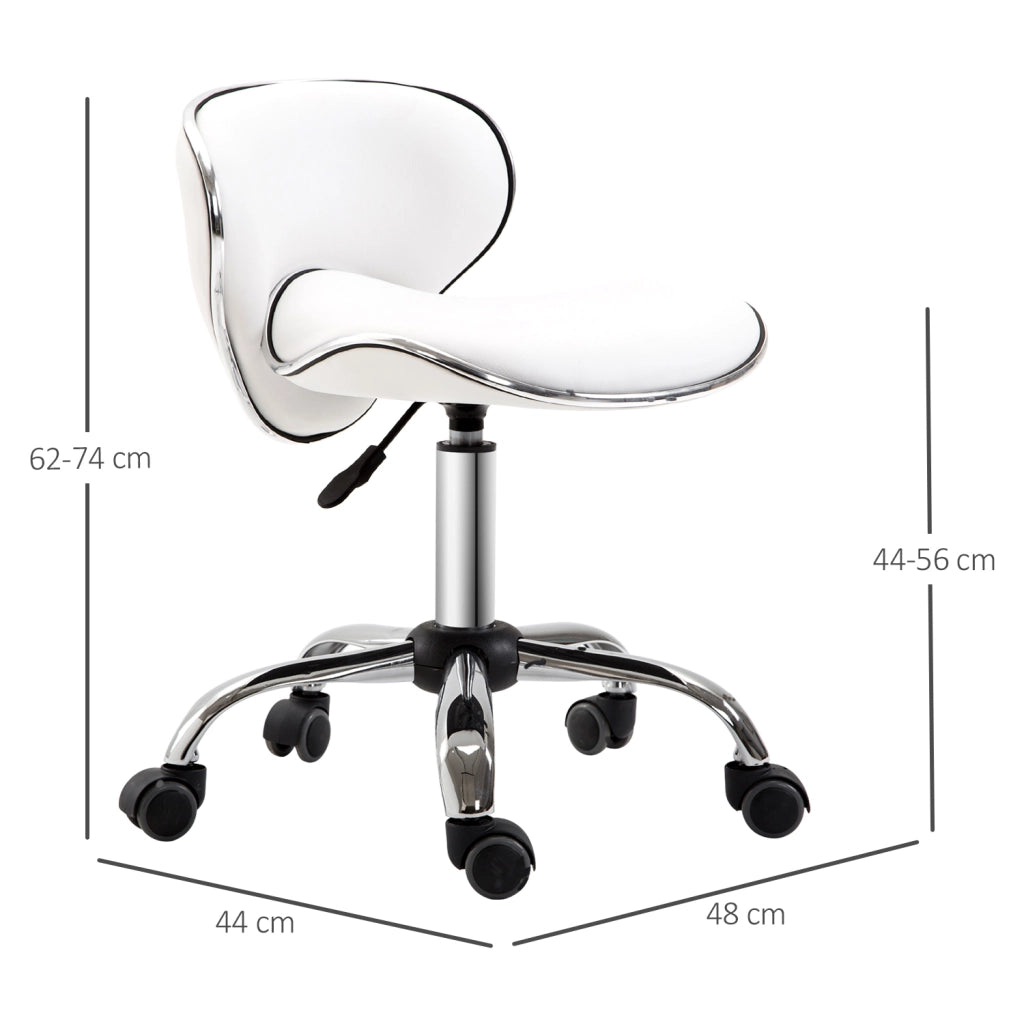 Sgabello da lavoro con rotelle e schienale ¨C zephmum ¨C bianco, regolabile 44-56 cm, 360¡ã