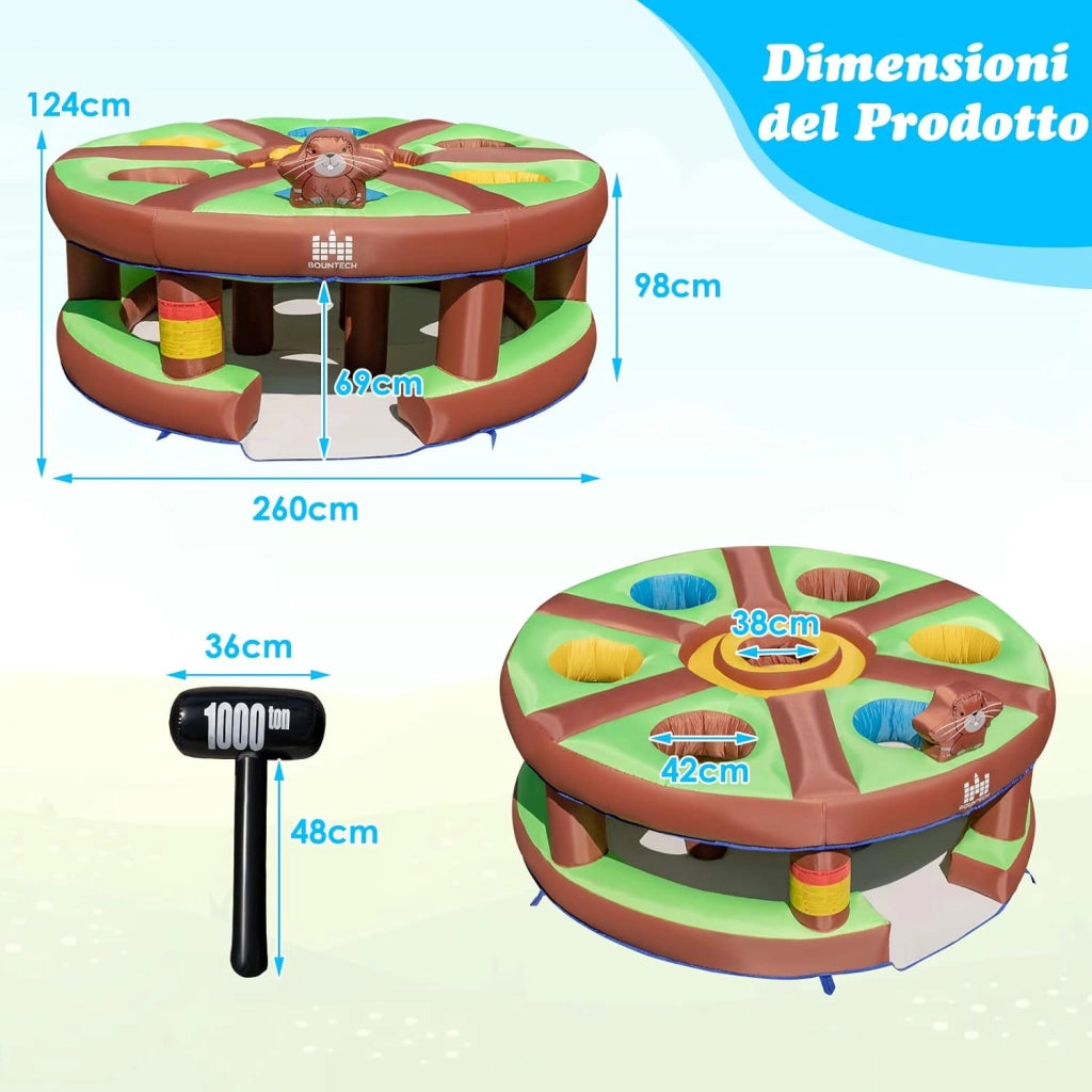 Giocattolo Gonfiabile per Bambini con Acchiappa la Talpa, Castello Gonfiabile per Bambini con Soffiatore, Borsa di Trasporto e Kit di Riparazione, 3-10 anni, 256 x 256 x 120cm
