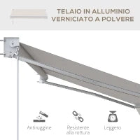 Tenda da Sole 3x2 m a Bracci, Regolabile 5°-35° in Alluminio e Poliestere, Bianco Crema