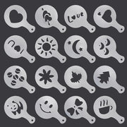 Stencili per Caffè da 16 pezzi - Schemi riciclabili - Materiale Plastico - Accessori Decorativi - Ideali per Padelle - Dimensioni 8,5x13,1 cm