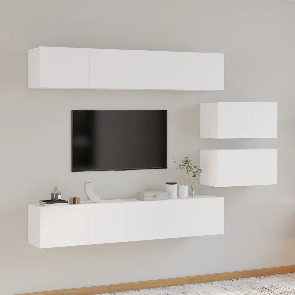 Set di Mobili Porta TV 6 pz | Armadietto TV | Mobile Porta TV Bianco in Legno Multistrato
