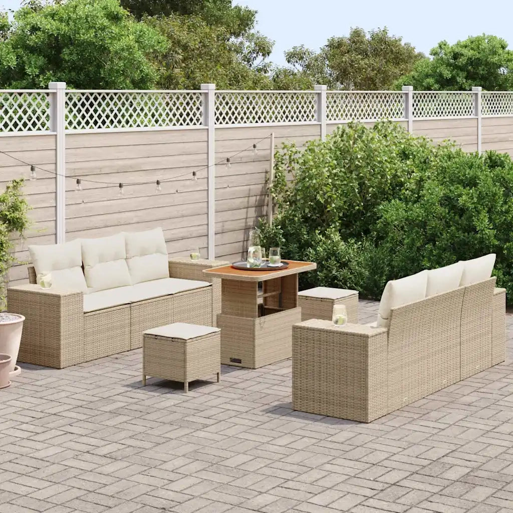 Set Divano da Giardino con cuscino 9 pcs Beige e Crema 3363911