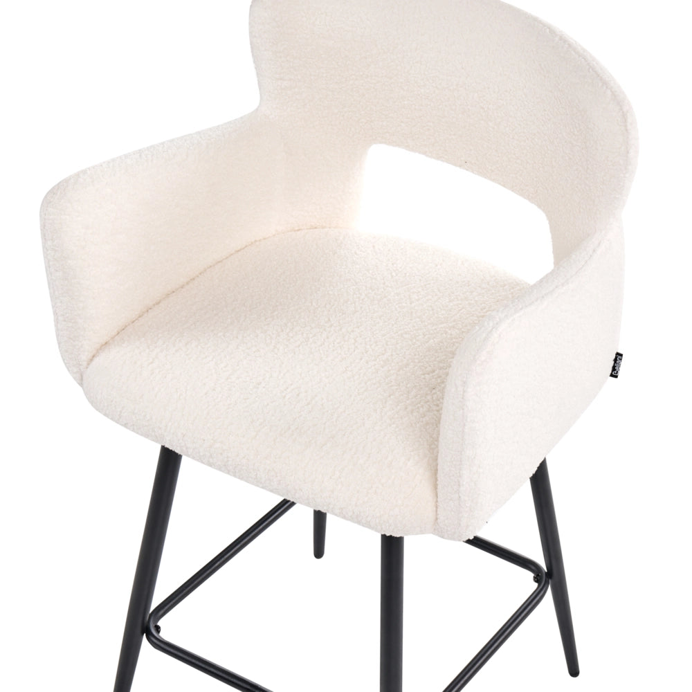 Set di 2 sgabelli da bar bouclé bianco sporco braccioli schienale intagliato gambe in metallo moderna industriale