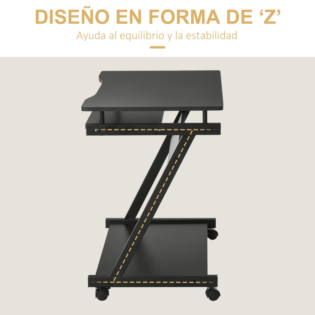 Scrivania con Ruote e Bandeja per Tastiera ¨C Zephmum ¨C Nero 60x48x75 cm