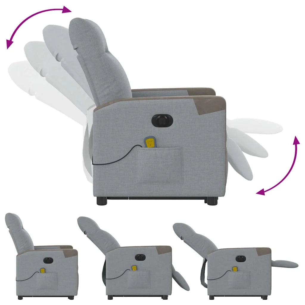 vidaXL Poltrona Alzapersona Massaggi Elettrica Grigio Chiaro Tessuto