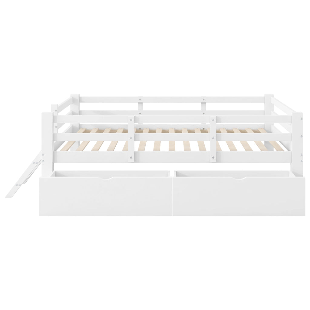 LETTO con sponde e 2 cassetti 90x200 cm Bianco in MDF