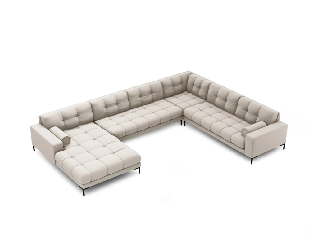 Cosmopolitan Design - Divano panoramico destro "Bali" 7 posti in tessuto strutturato beige 