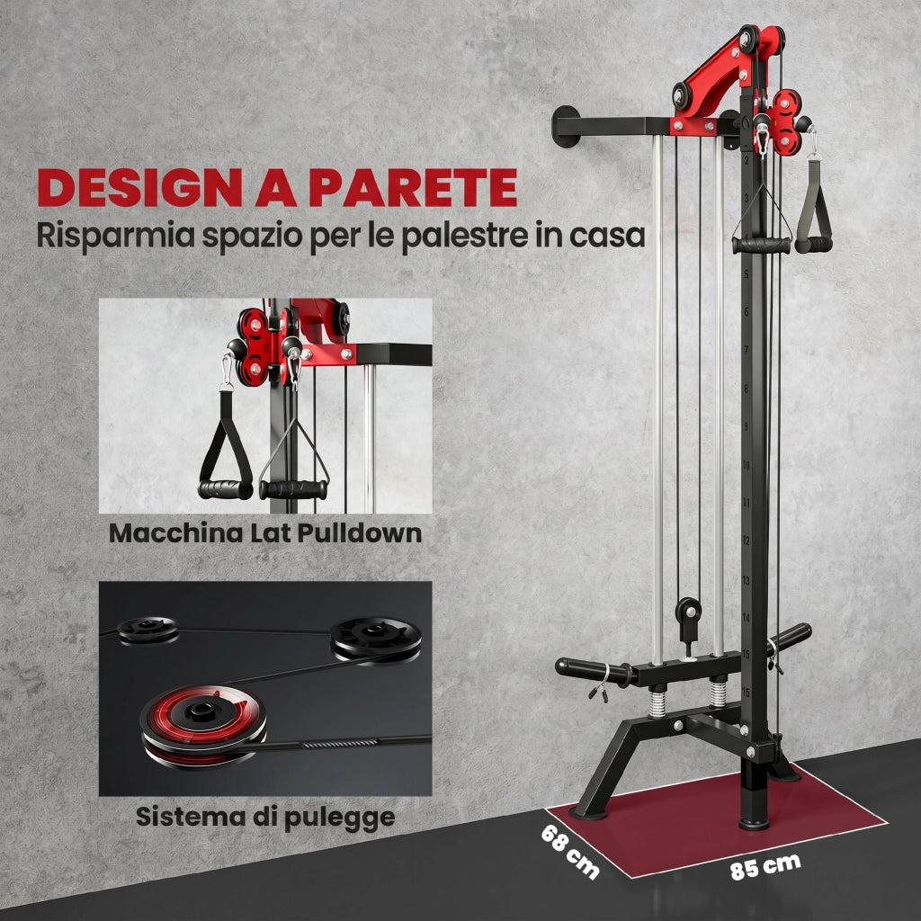 Cable Station 85x68x210 cm Macchina a Carrucole Regolabili a 16 Posizioni con Montaggio a Parete Nero
