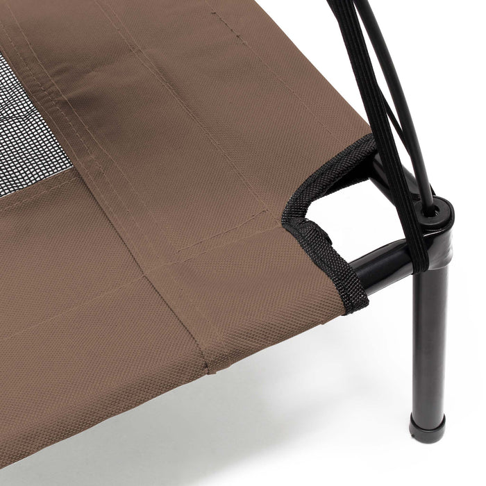 Brandina per cani e gatti con tettoia marrone, cuccia per cani max 35kg, lettino da esterno per animali con tettuccio parasole, 91x76x16cm