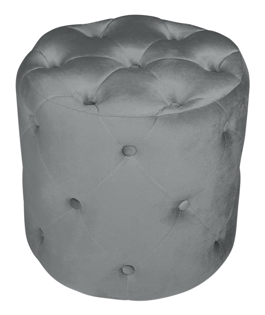 Pouf in velluto capitonné grigio, poggiapiedi - Honey - PO01HO