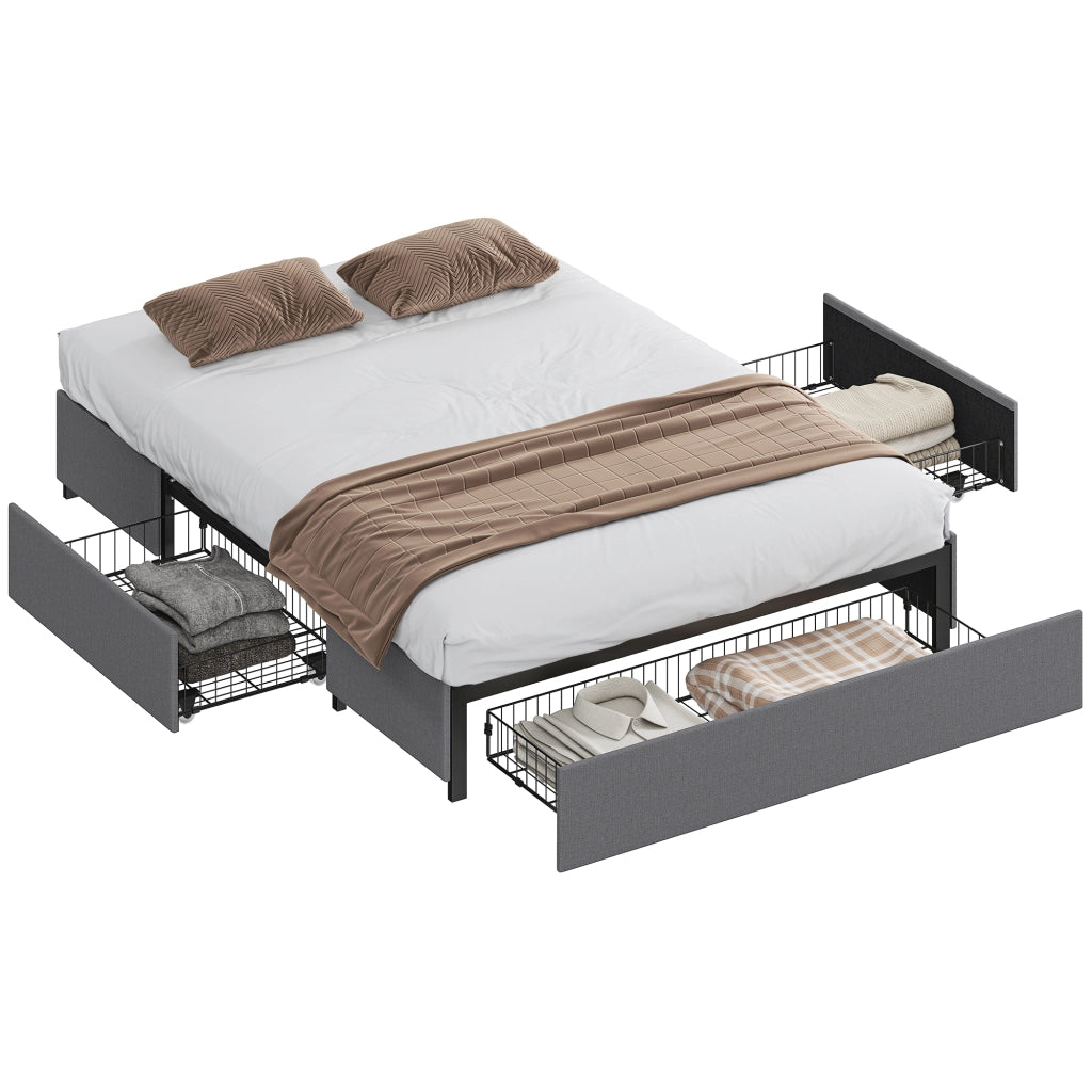 Letto Matrimoniale 140x190 cm con Cassetti e Struttura in Metallo ¨C Zephmum ¨C Grigio