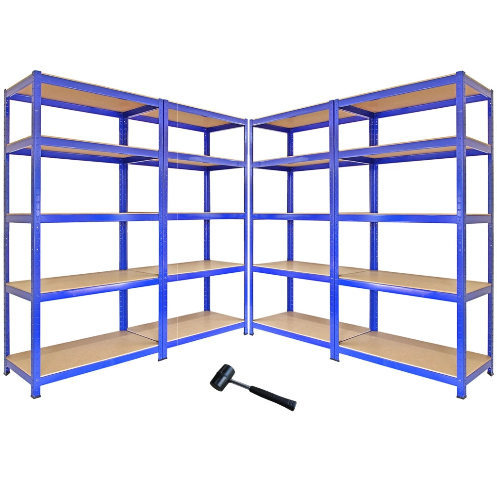 4 Scaffali in Acciaio Senza Bulloni T-Rax Blu Larghi 90cm per Garage