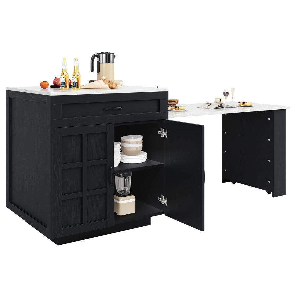 Tavolo da Pranzo Allungabile con Cassetti e Vani ¨C Xylo ¨C Nero, 133-202x70x93.5cm, 2-6 Persone