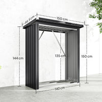 Capanno Portalegna 150x66.5x150 cm Base Rialzata e Tetto Inclinato in Acciaio Grigio Scuro