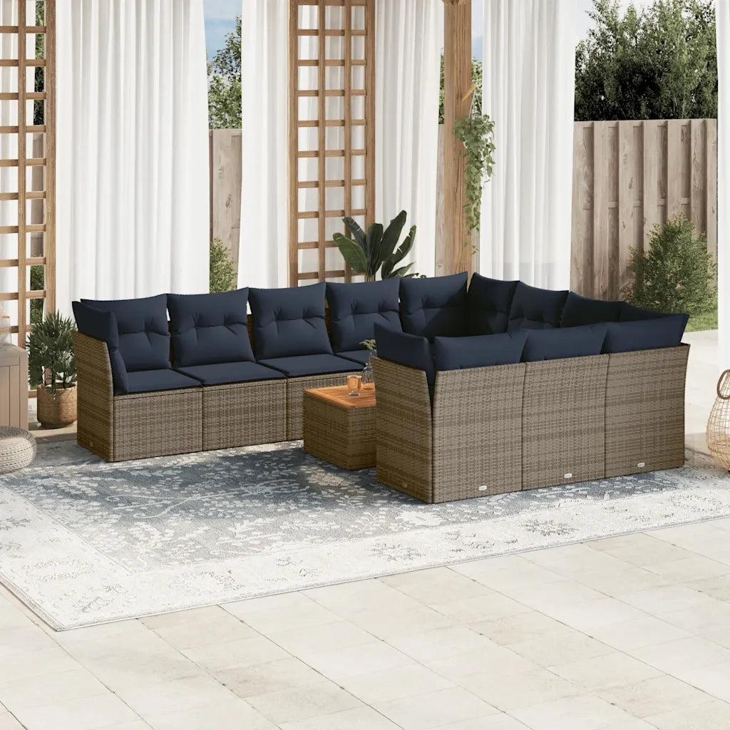 Set Divani da Giardino 11 pz con Cuscini in Polyrattan Grigio 3256173