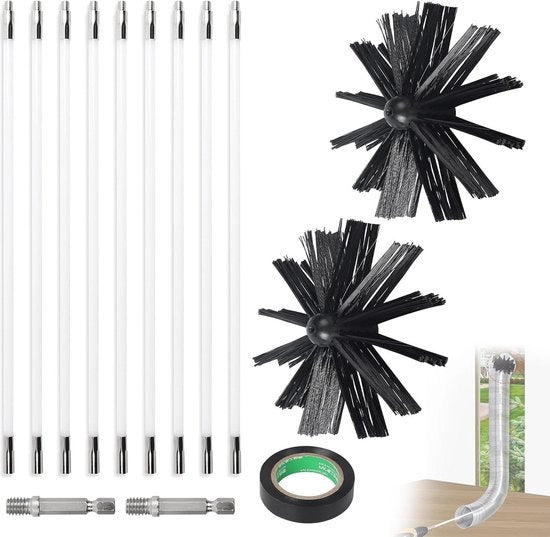 Set di spazzola per camino - 36 m, diametro 150 mm - Spazzola per camino - Spazzola per canna fumaria nylon - 9 steli flessibili - 410 mm - Da utilizzare con chiave inglese a batteria