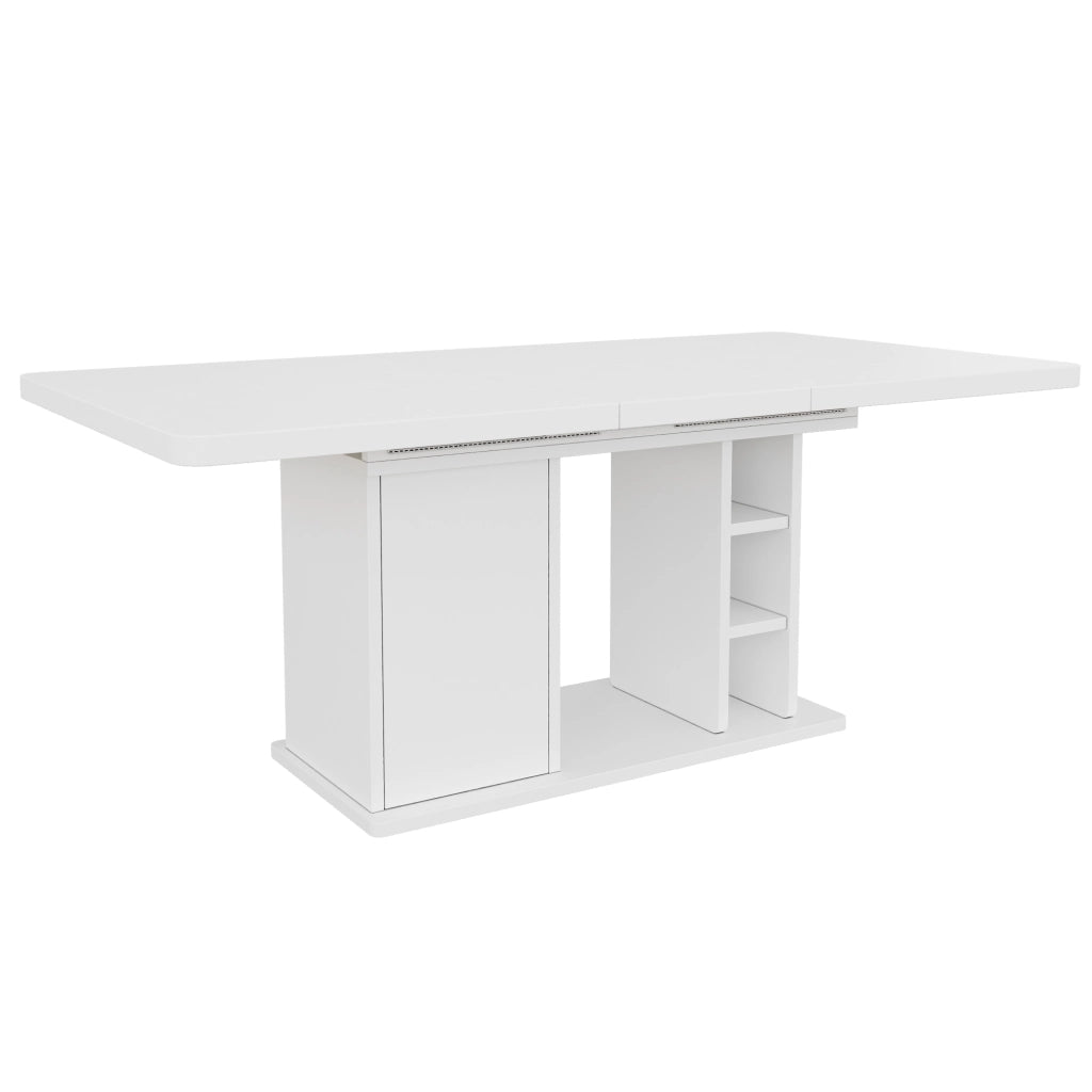 Tavolo da pranzo - estraibile 140/180x80 cm - con vano - per 6-8 persone - stile scandinavo - bianco