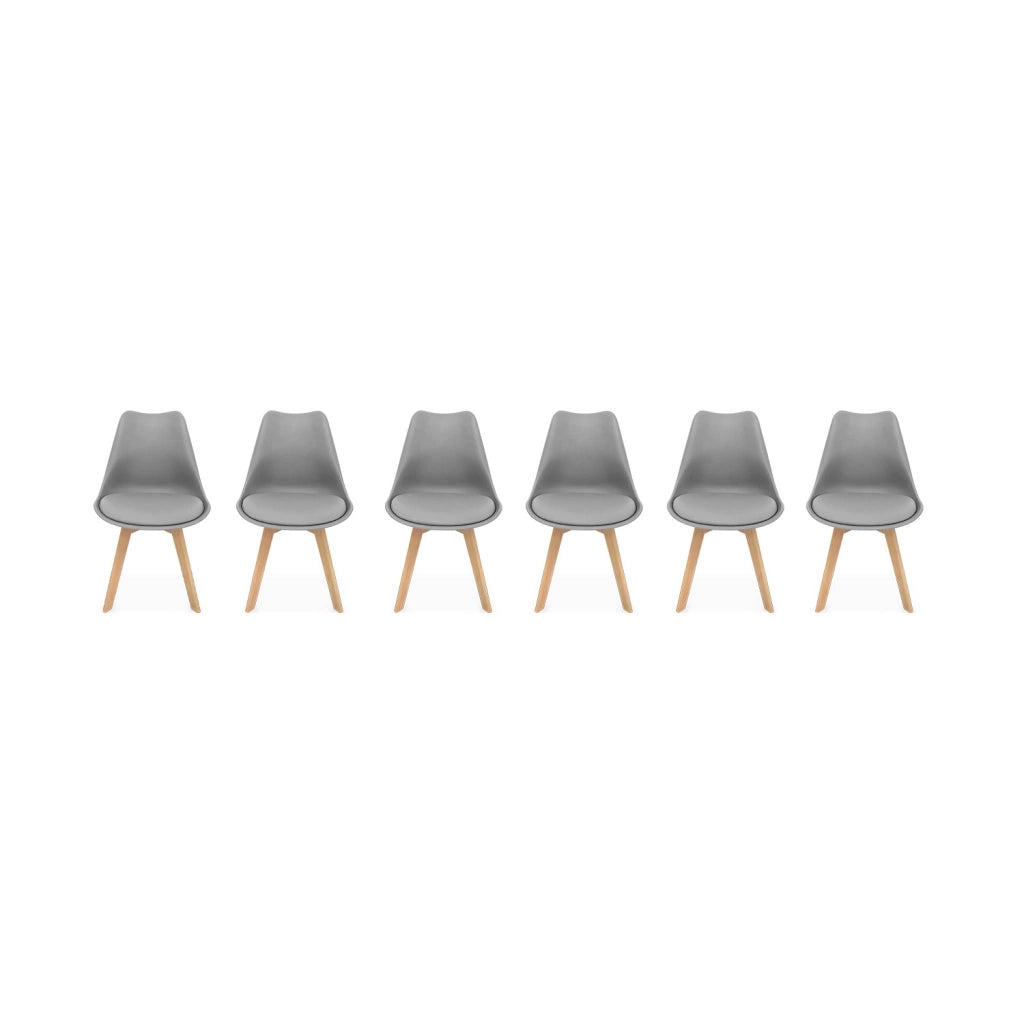 Set 6 sedie scandinave imbottite, gambe in legno per sala da pranzo,