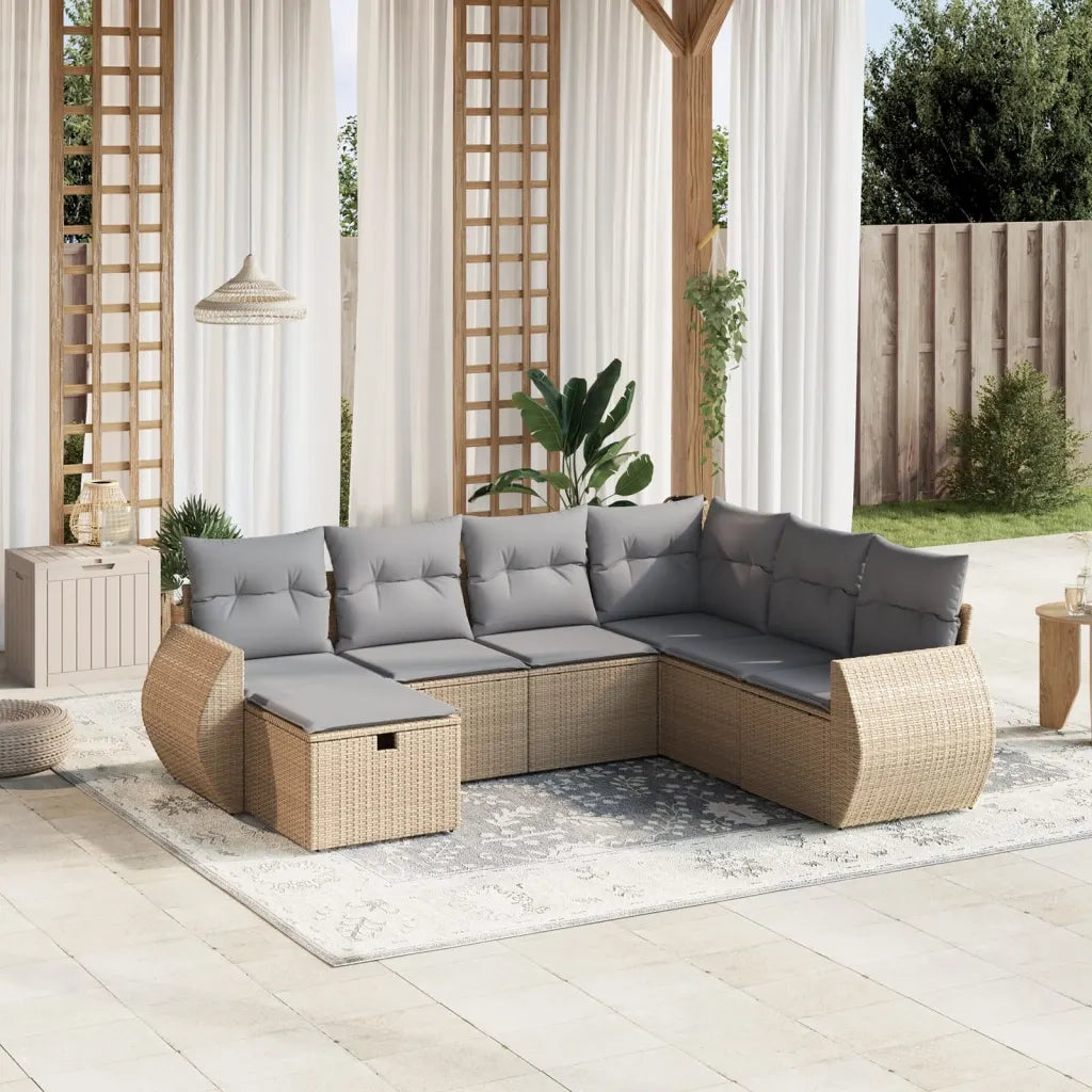 Set Divano da Giardino 7 pz con Cuscini Beige Misto Polyrattancod mxl 89896