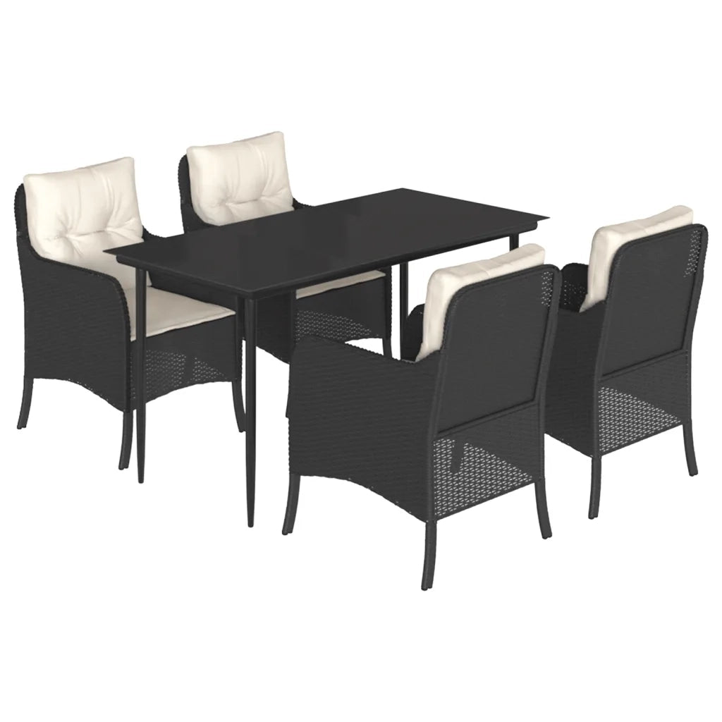 Set da Pranzo da Giardino 5 pz Nero con Cuscini in Polyrattan