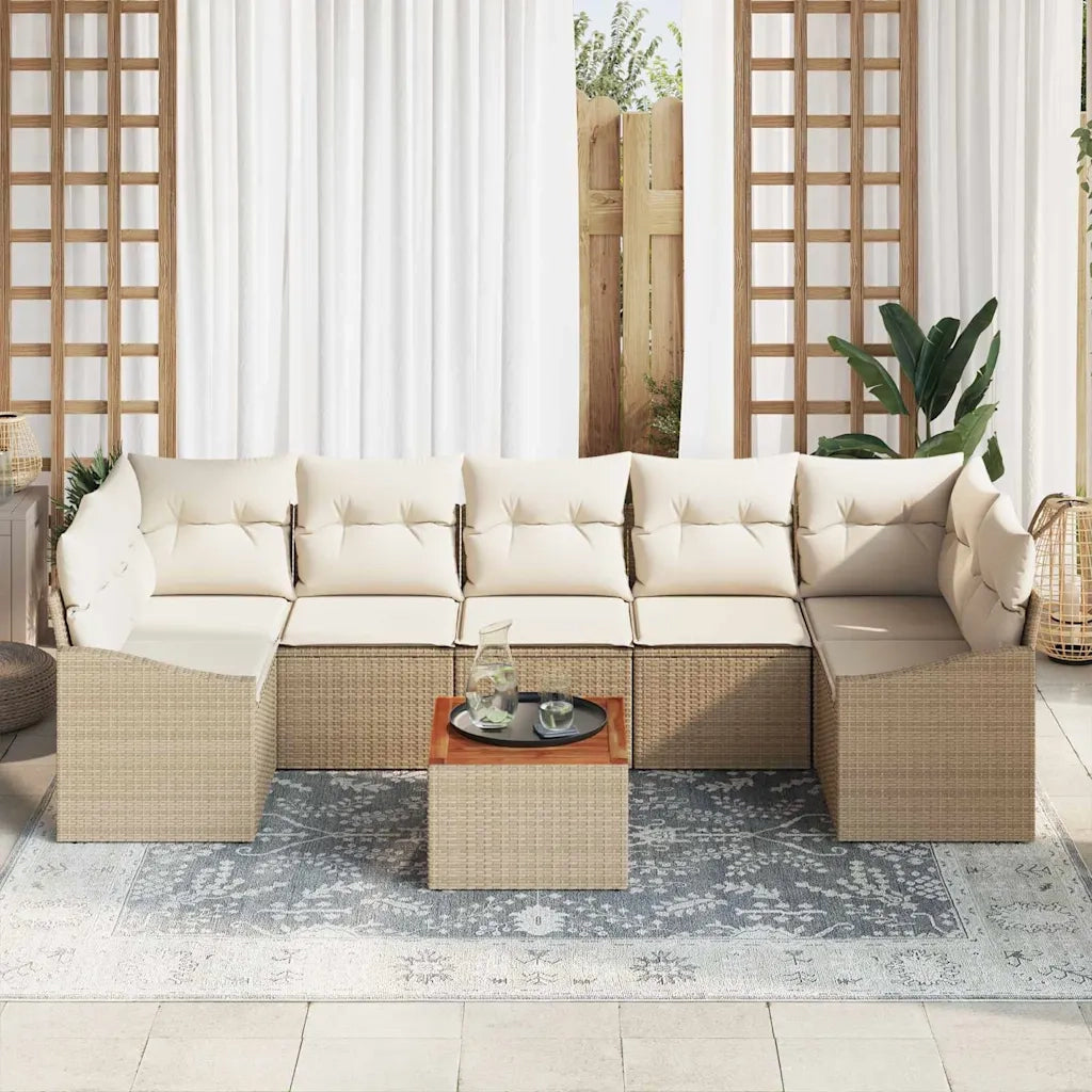 Set Divano da Giardino con cuscino 8 pcs Beige polyrattan
