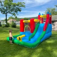 Gioco Gonfiabile per Bambini 3-8 Anni con Scivolo, Trampolino, Piscina, max 4 Bambini, 330x245x215cm