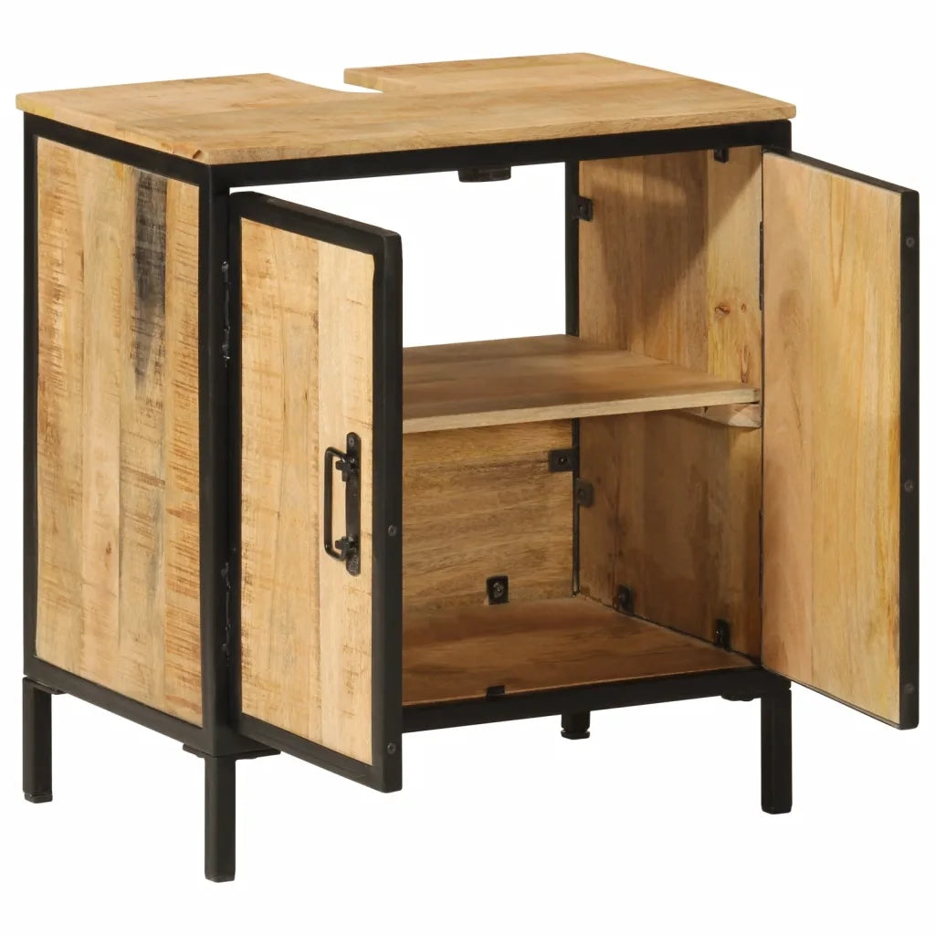 Mobile Lavabo da Bagno-Armadietto da bagno 55x35x60 cm Legno Massello Mango e Ferro