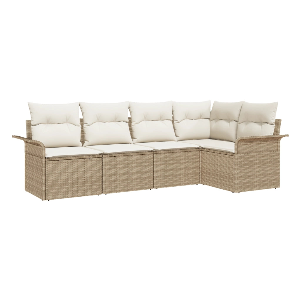 Set Divano da Giardino  5 Pezzi con Cuscini Beige Polyrattan