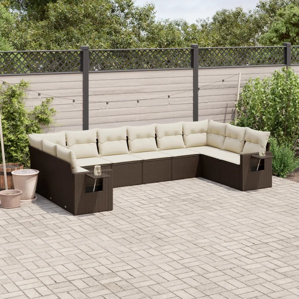 Set Divani da Giardino 10pz con Cuscini in Polyrattan Marronecod mxl 90299
