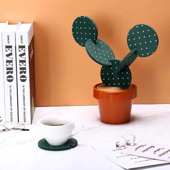 Decorazione per ufficio casa - Set di 6 cactus piedini con contenitore per pianta (verde)