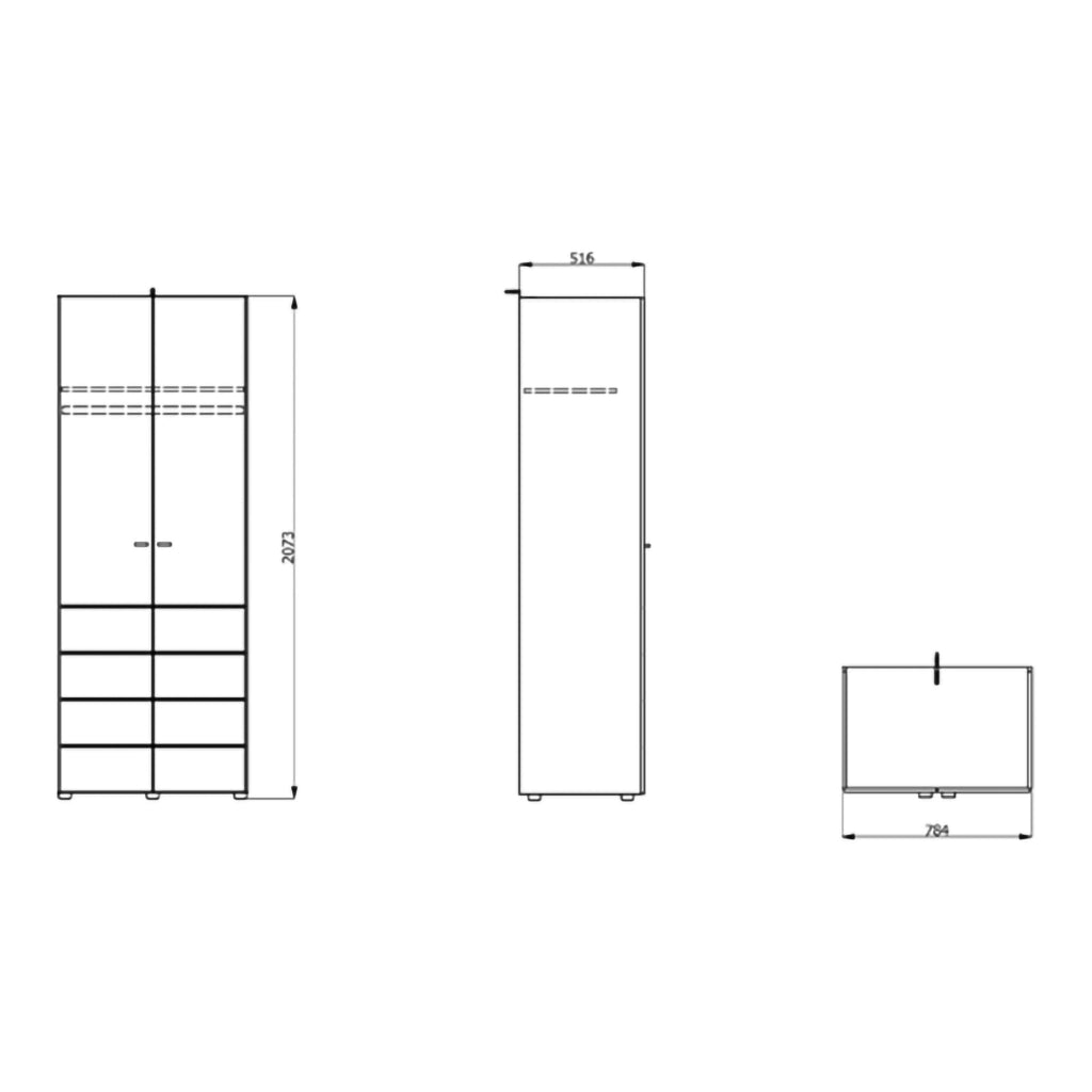 Armadio Camera da Letto Pomar, Guardaroba 2 Ante Appendiabiti, 79x208h cm Bianco Opaco