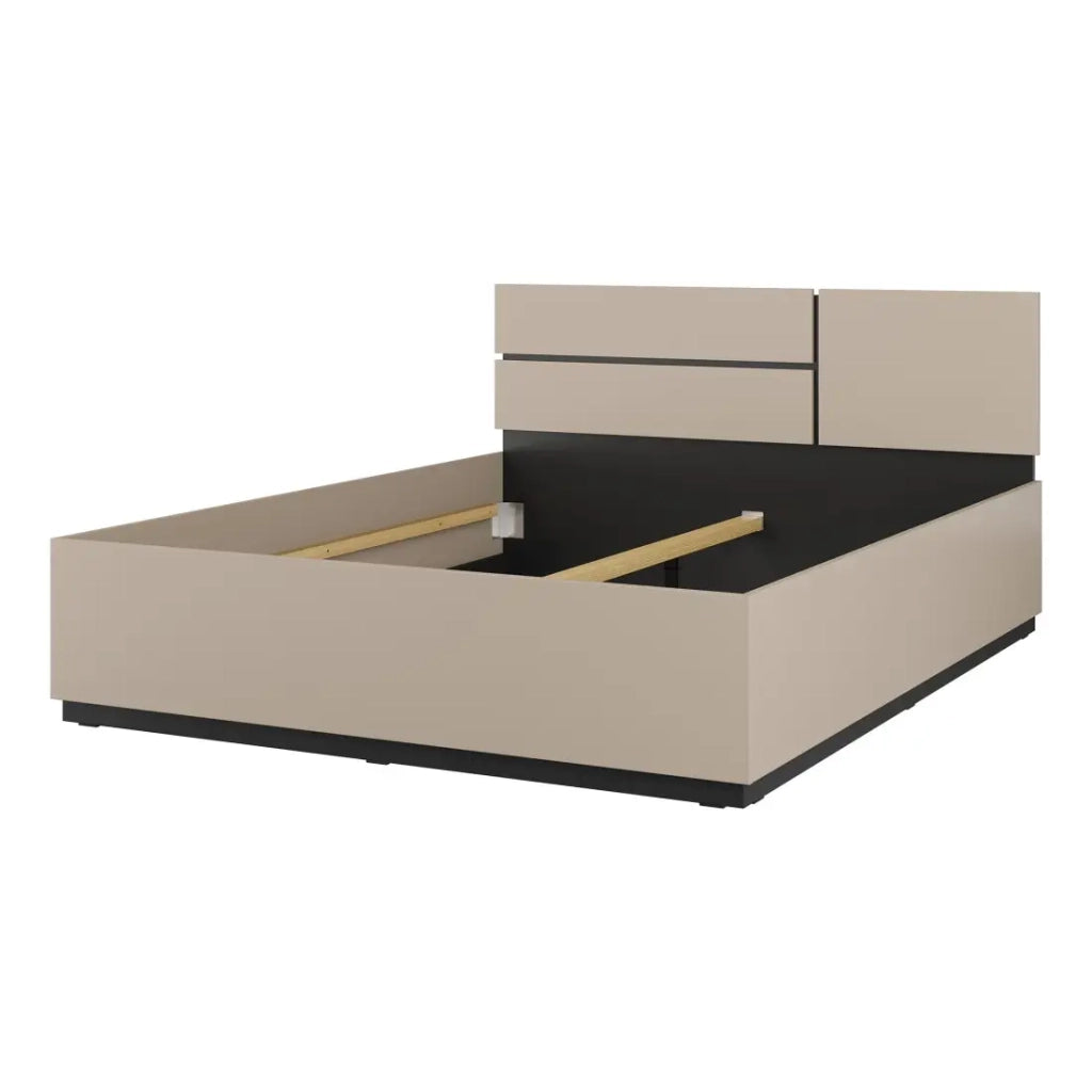 Camera completa HAVANA beige e nero – Letto 160x200, armadio 4 porte, comodini e cassettiera